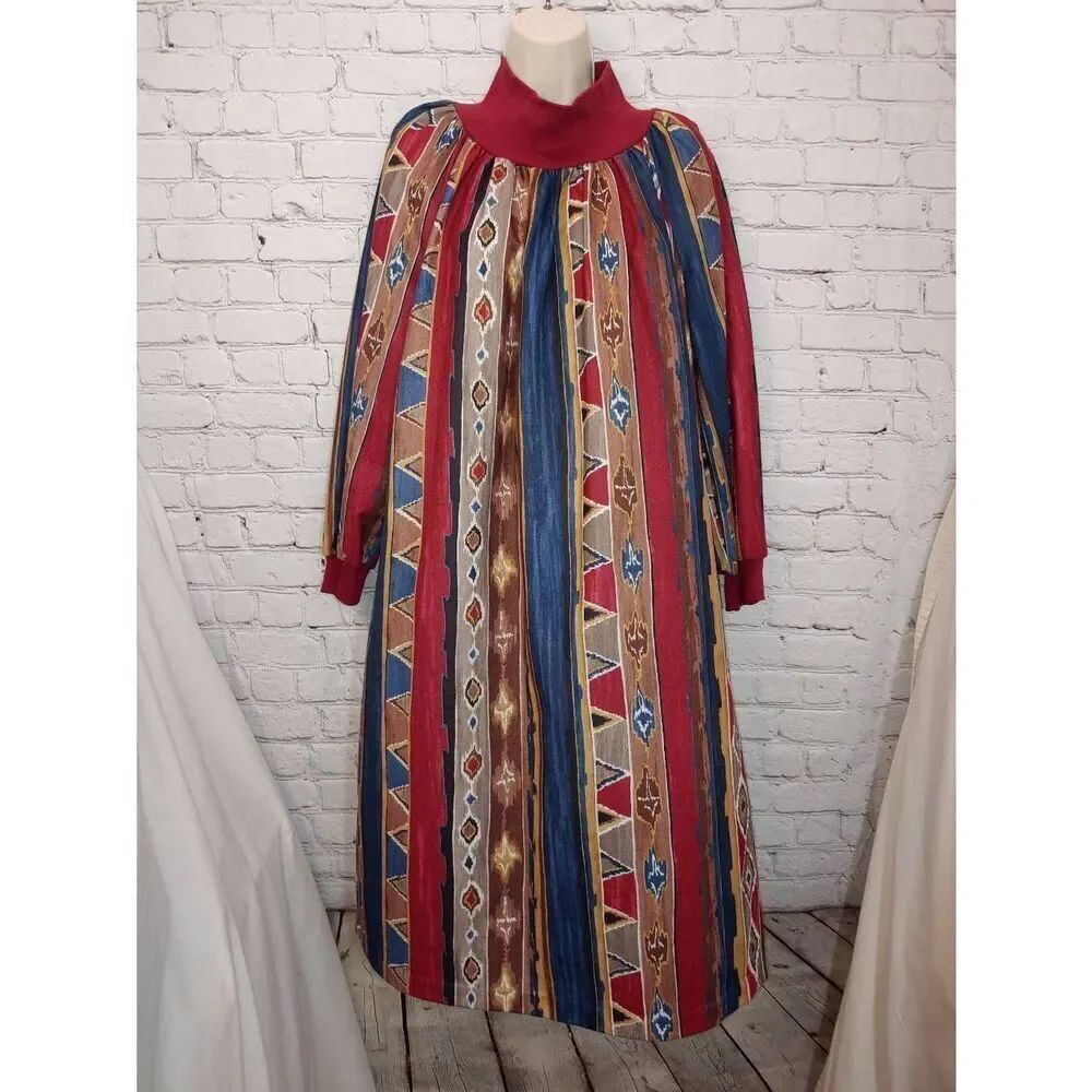 Haband Vintage Women's Size Small Brown Multicolored Bohemian Dress/Robe